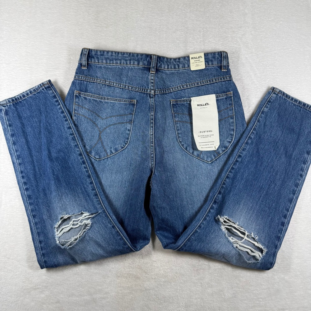 Rollas Dusters High Rise Distressed Jeans Lilyworn Blue Denim 12594B Size 31 NEW